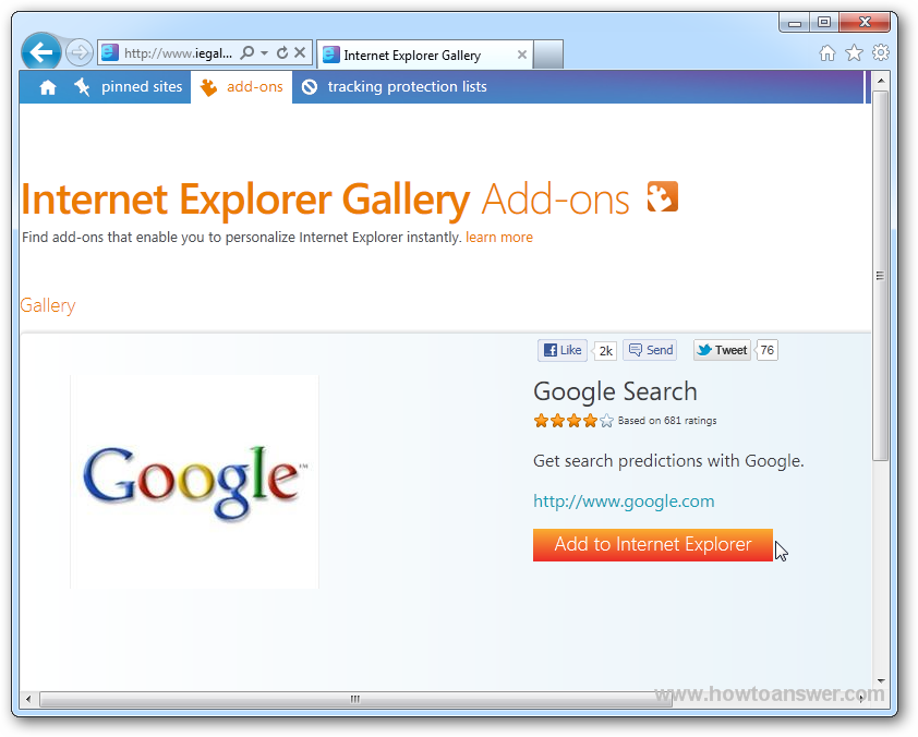 Button called Add to Internet Explorer Add-on - adding Google provider