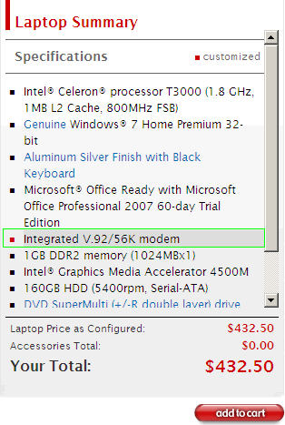 Integrated modem on laptop summary