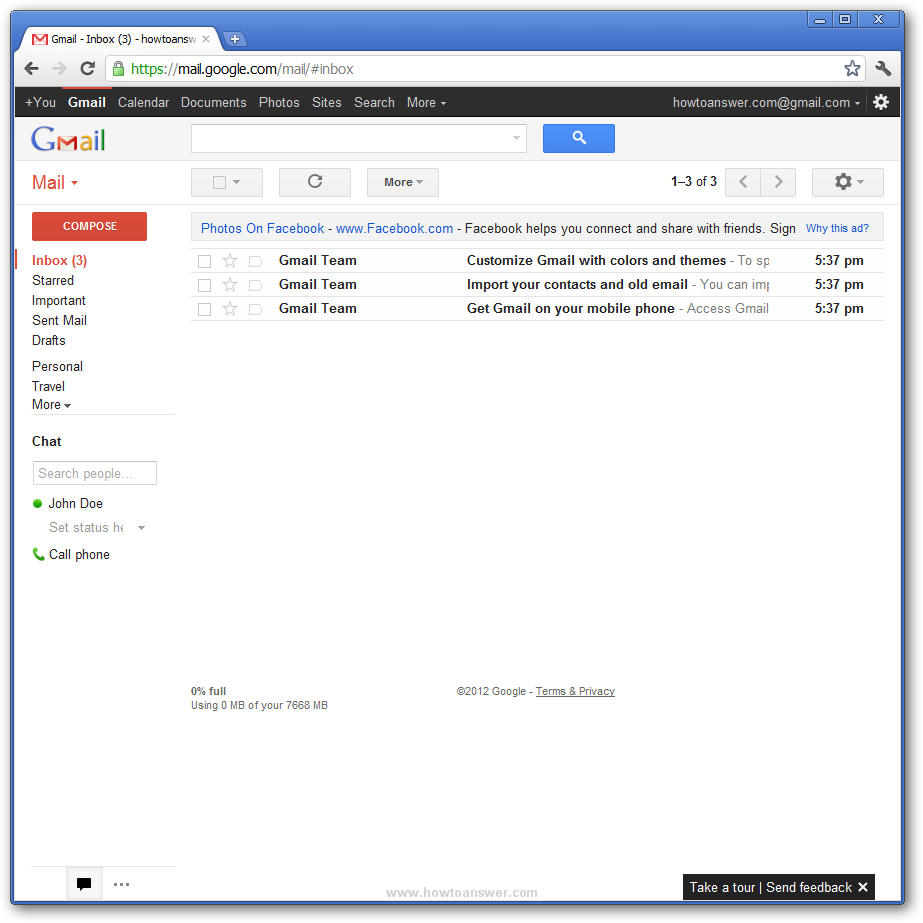 Gmail email main interface