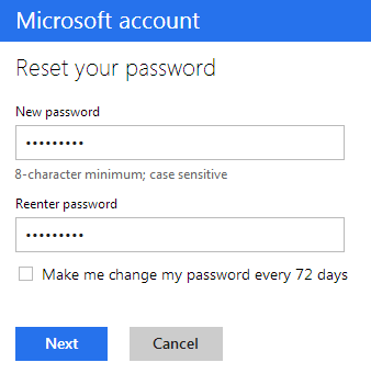 Microsoft account password reset
