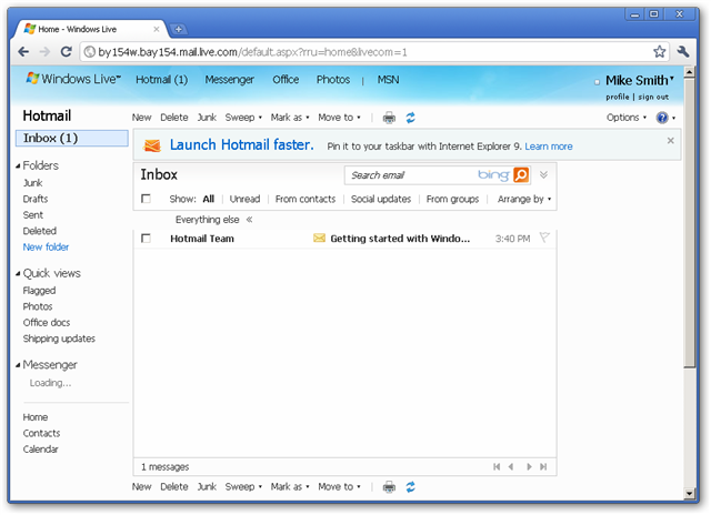 Hotmail Live Email Account Interface