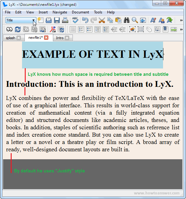 Example of text in LyX