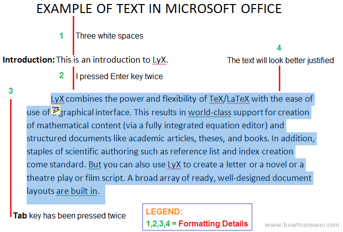Example of a formated text in Microsoft Office
