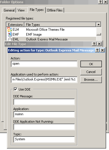 Editing action for type: Outlook Express Mail