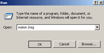Typing msimn /reg