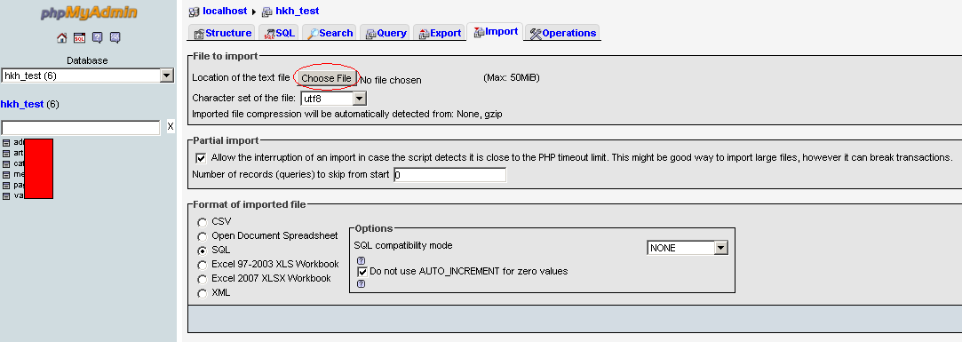 Import option from phpMyAdmin interface, in order to restore a previous backup choose Import and then click on the Choose File button and select the copy of your MySQL Database