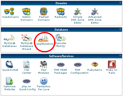 phpMyAdmin Feature located in cPanel - Control Panel
