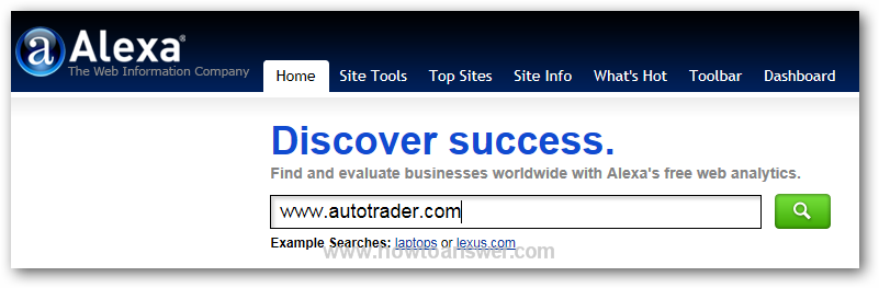 Alexa main page - searching phrase www.autotrader.com