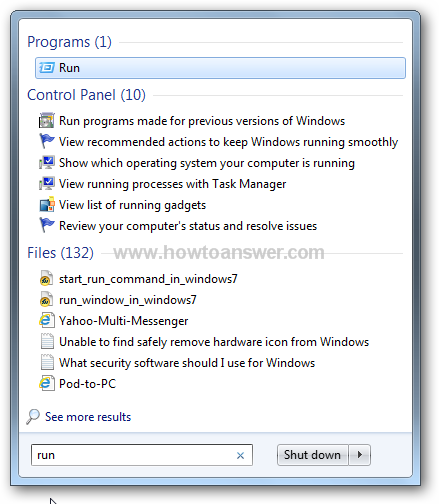Run window in Windows 7