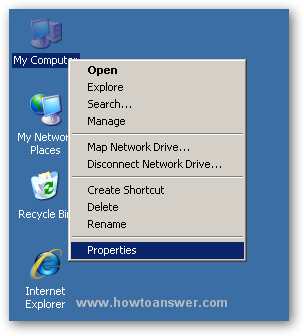 Properties shortcut in Windows XP