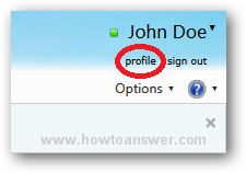 Profile link in a Windows Live Hotmail email account