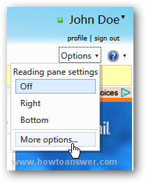 More Options section in Hotmail - Windows Live