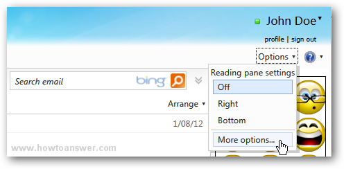 Accessing Options - More Options in Hotmail - Windows Live