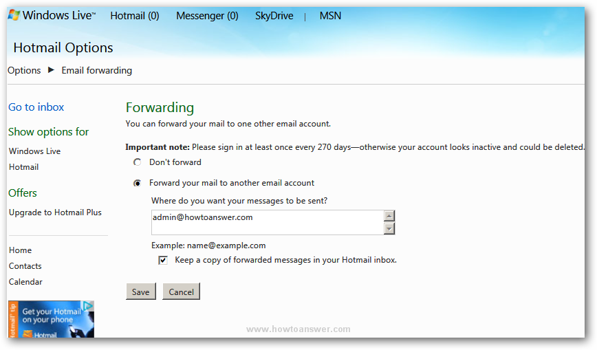 Forwarding in Hotmail - Windows Live