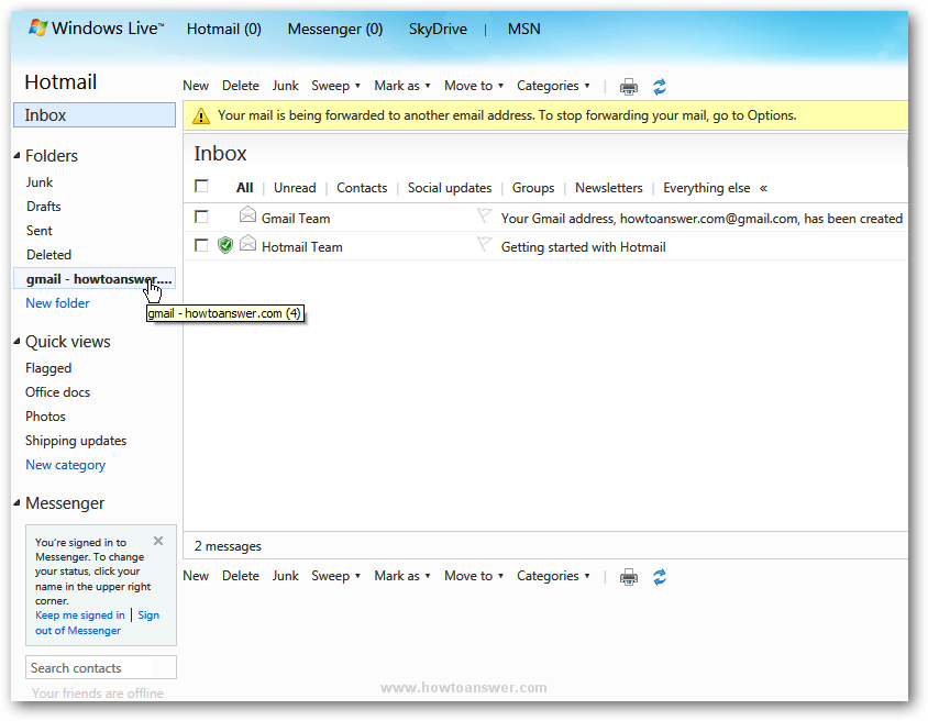 Send or receive emails from other accounts using Hotmail Windows Live
