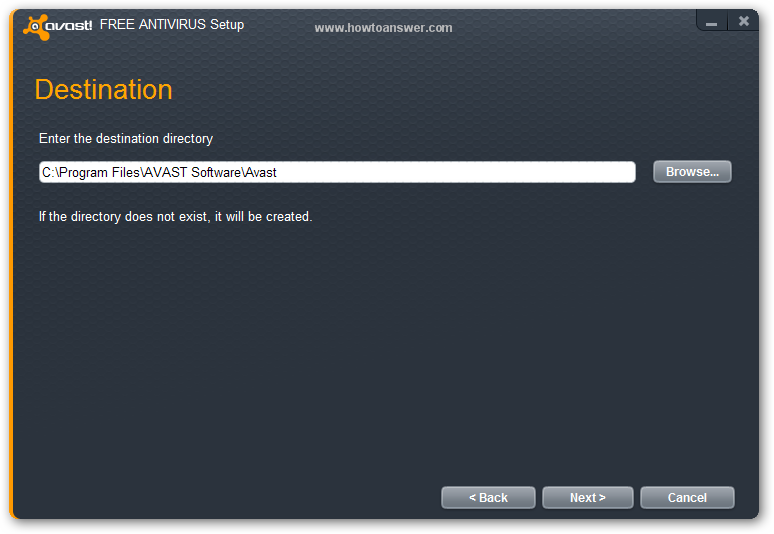 Destination directory where Avast Software will be installed