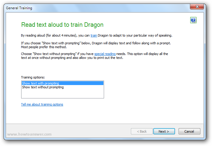 Read text aloud to train Dragon