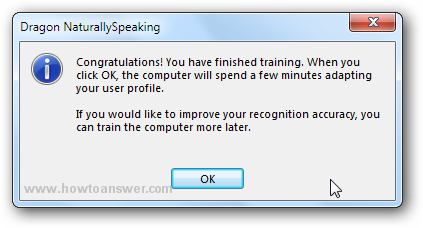 Dragon NaturallySpeaking congratulation message