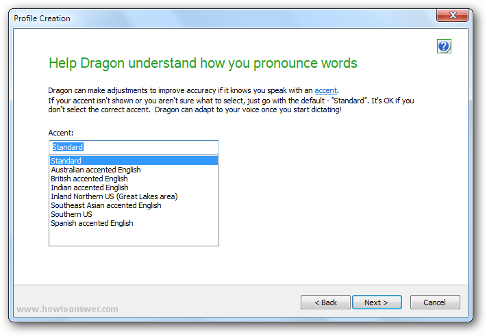 Choose an accent for Dragon