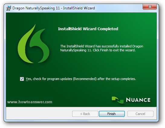 InstallShield Wizard Completed - Dragon is asking to check for program updates