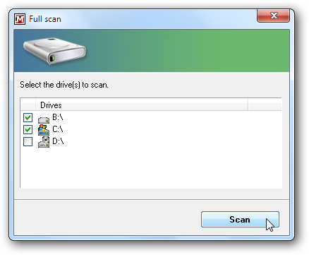 Select drives to scan