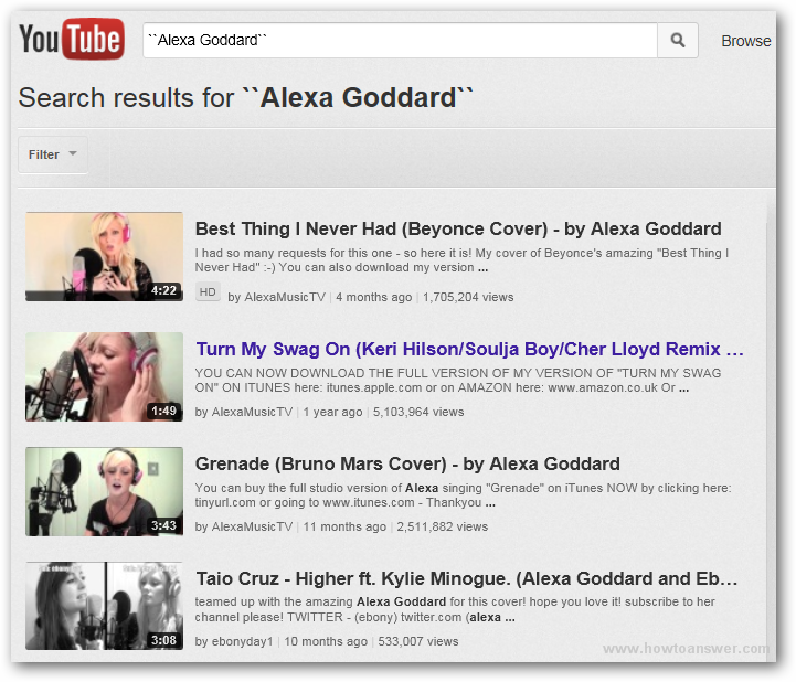 YouTube search results for Alexa Goddard