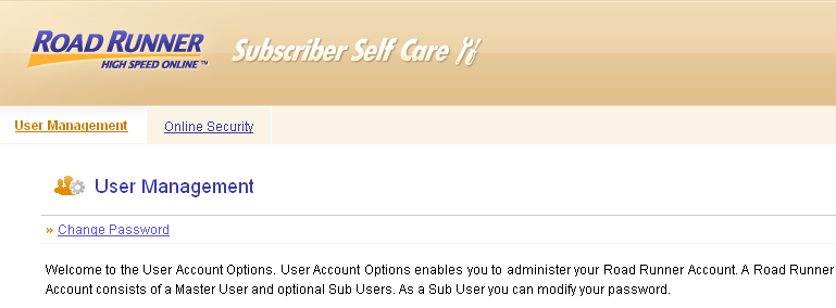 User Management and change password window in Road Runner