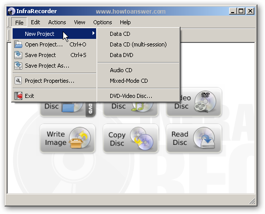 Adding a New Project in InfraRecorder