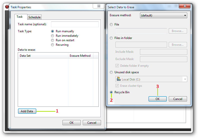 Eraser steps to follow if you want to delete Recycle Bin content