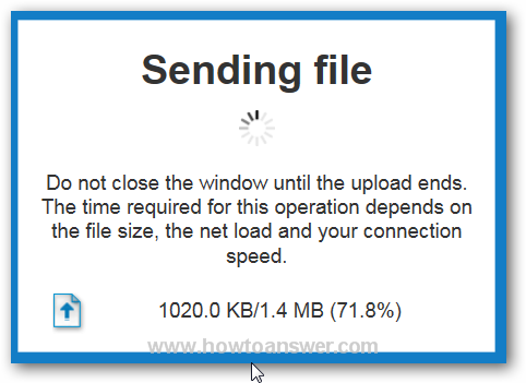 Uploading a file window