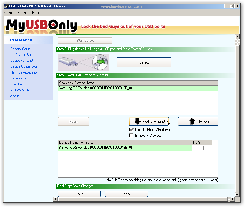 Add USB device to Whitelist