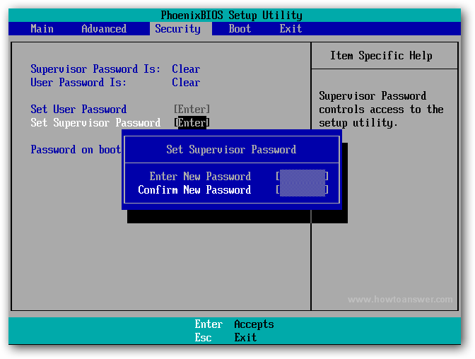 Enter and confirm supervisor password