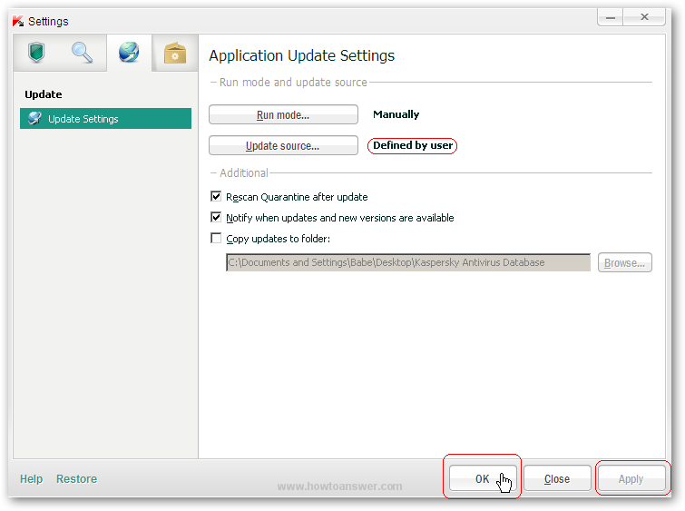Update defined by user