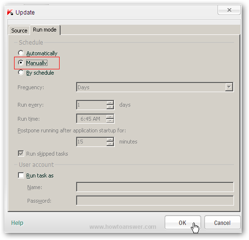 Run mode Manually
