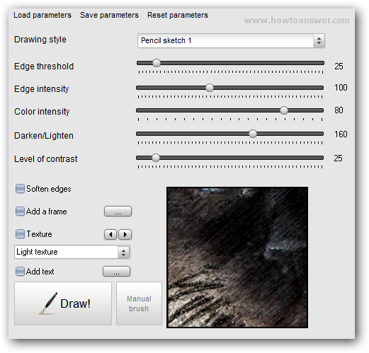 Drawing parameters window