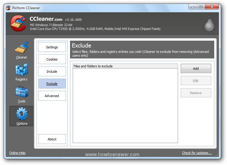 Exclude drive or folder in CCleaner