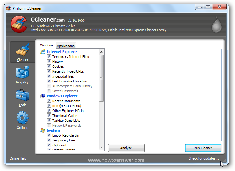 Run Cleaner in CCleaner