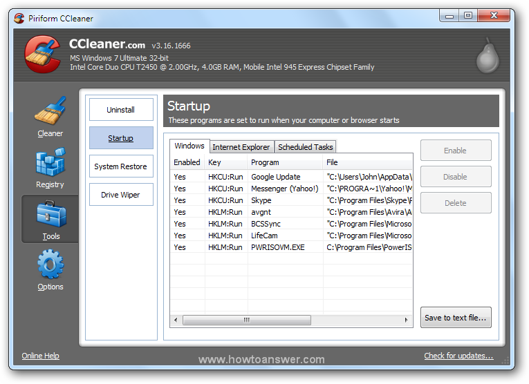 Accessing Tools - Startup in CCleaner