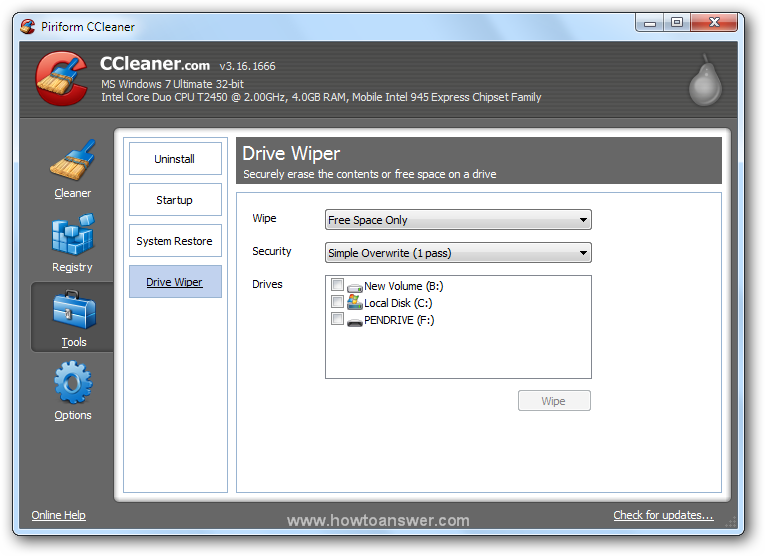 Accessing Tools - Drive Wiper in CCleaner