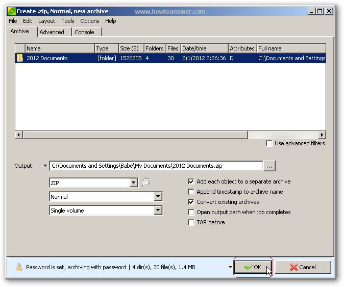 Ready to create zip archive