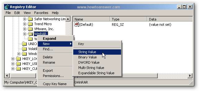 New - String Value in Registry Editor