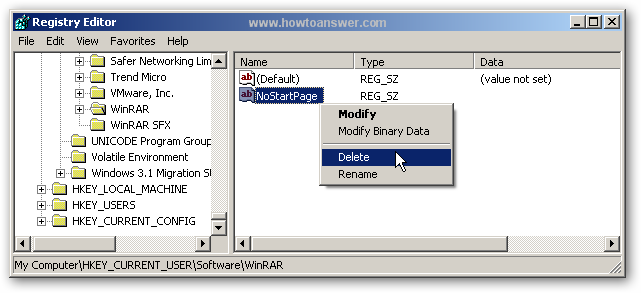 Delete NoStartPage