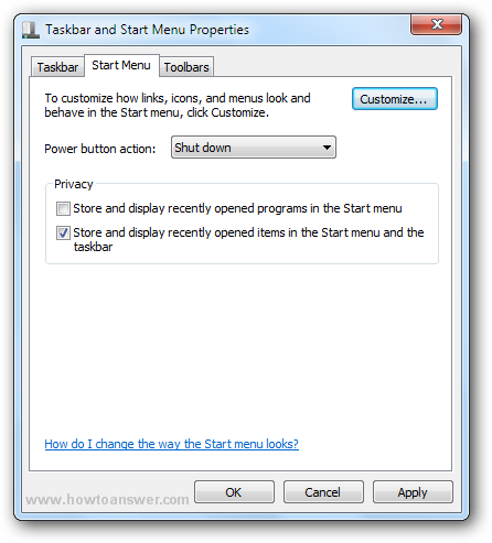 Store and display recently opened programs in the Start menu