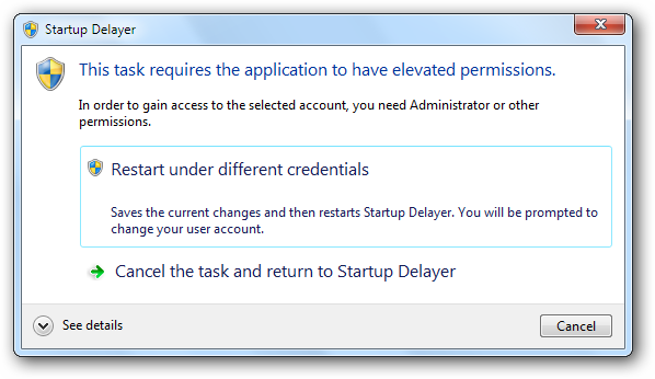 Restart under different credentials