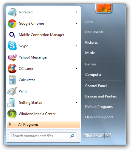 Windows 7 Start Menu button