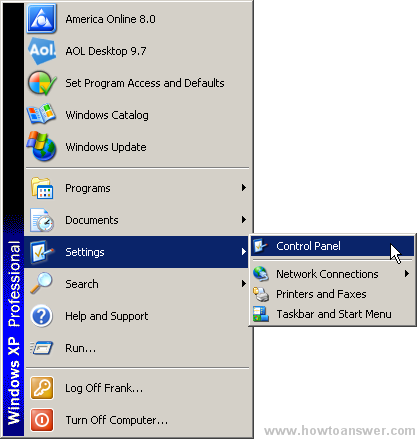 Accessing Control Panel from Start menu in Windows XP