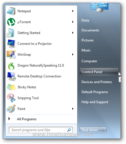 Windows 7 start button window