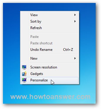 Accessing Personalize in Windows 7