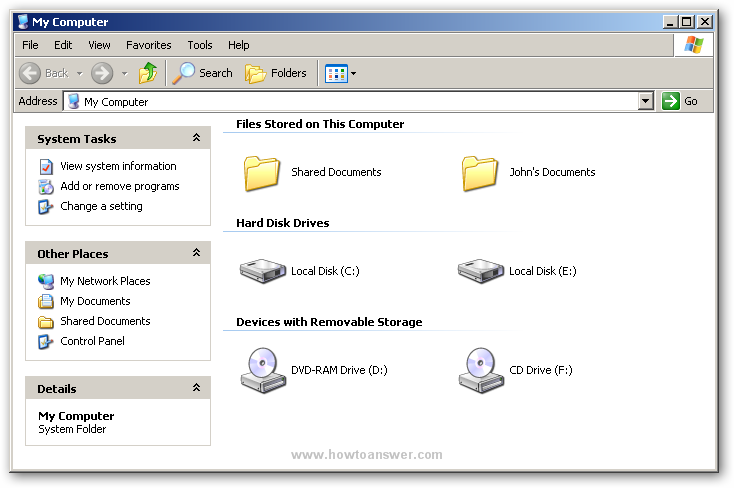 My Computer window on a computer running Windows XP