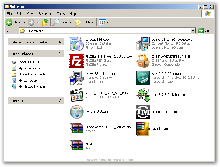 Folder that contains several programs along with their extension
